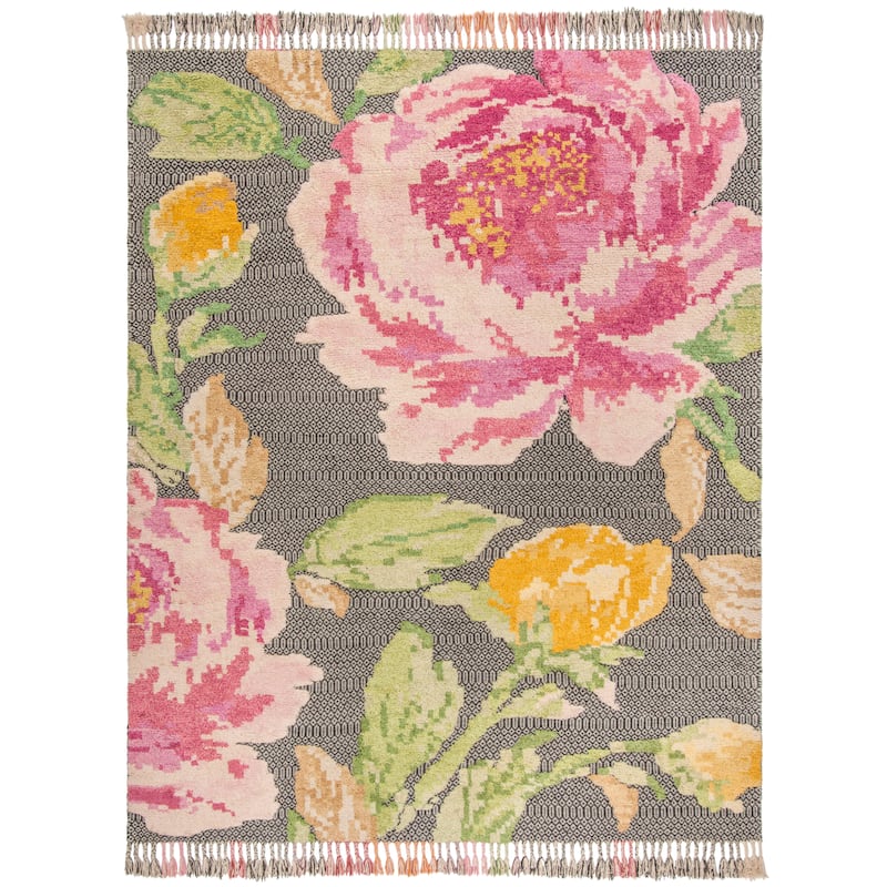 SAFAVIEH Hand-Knotted Kenya Dayami Floral Wool Tassel Fringe Rug