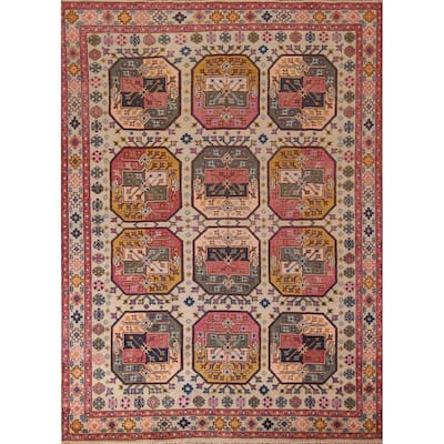 All-Over Geometric Khotan Indian Area Rug Hand-Knotted Wool Carpet - 7'10"x 10'1"