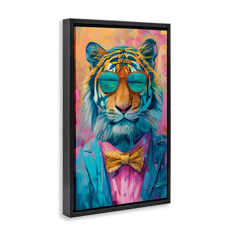 Stupell Smiling Snazzy Tiger Framed Floater Canvas Wall Art Design By LSR Design Studio