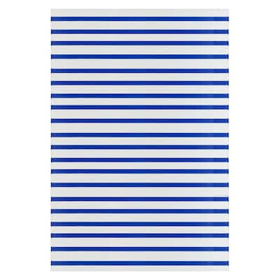 4' x 6' Blue and White Striped Rectangular Outdoor Area Rug - 4' x 6'
