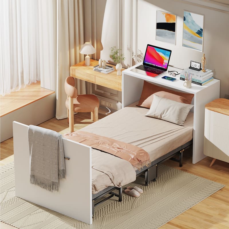 Murphy Bed Cabinet, Folding Bed with Mattresses, Pull Out Bed Daybed - Twin