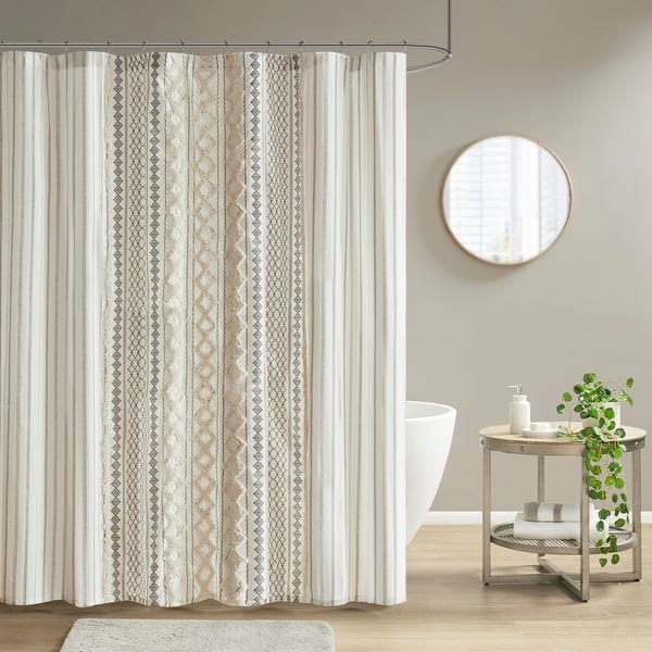 slide 2 of 22, INK+IVY Imani Cotton Printed Shower Curtain with Chenille Ivory