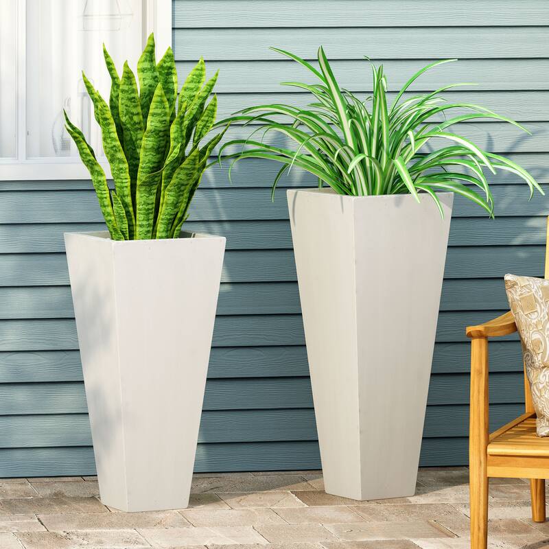 Ella Outdoor Modern Large and Medium Cast Stone Planter Set by Christopher Knight Home - Matte White