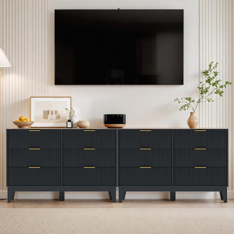 EROMMY Fluted Dresser 6 Drawer Mid Century Modern Dresser Wide Chest of Drawers with Metal Handles for Bedroom Living Room