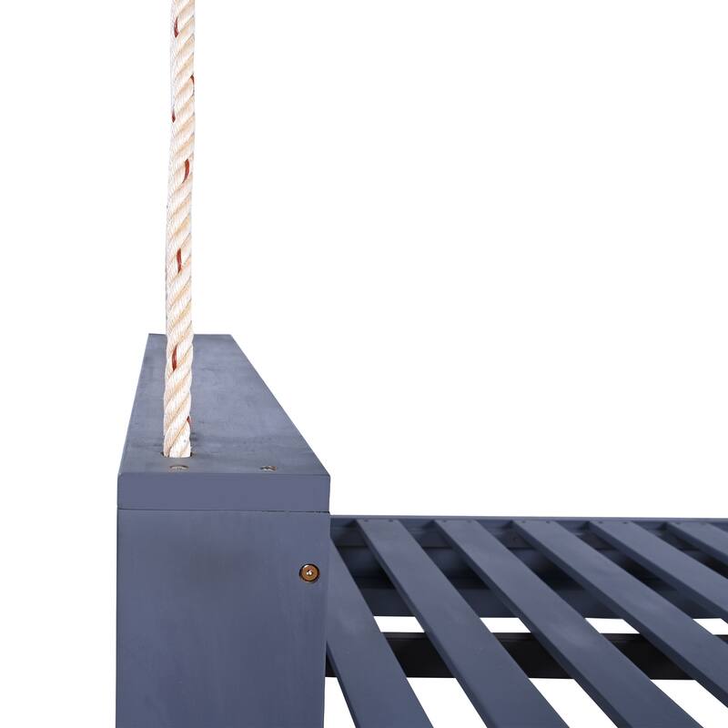 Swing Bed Seating Group, Patio Acacia Wood Swing Frame with Hemp Ropes for Garden, Backyard(Cushions and pillows not included)