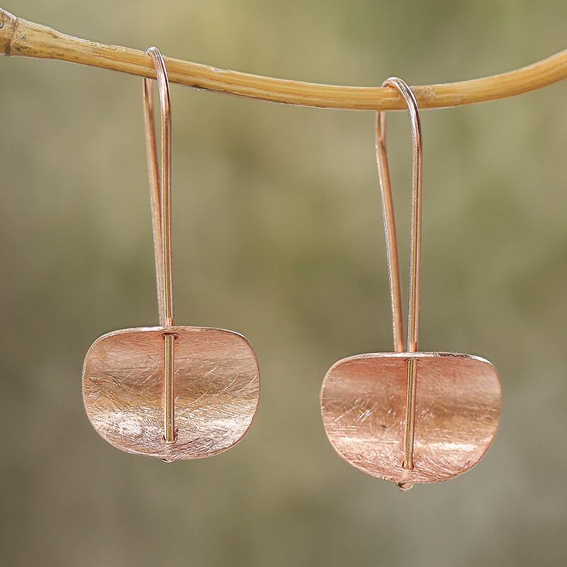 NOVICA Urban Minimalism, Rose gold plated sterling silver drop earrings - 1.3*0.8
