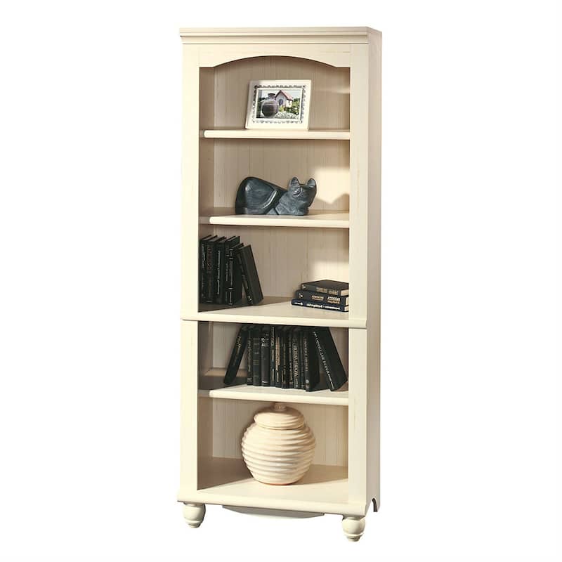 Elegant Display Shelf Bookcase with 5 Shelves in Antique White Wood Finish - 72.14" H x 27.25" W x 17.5" D