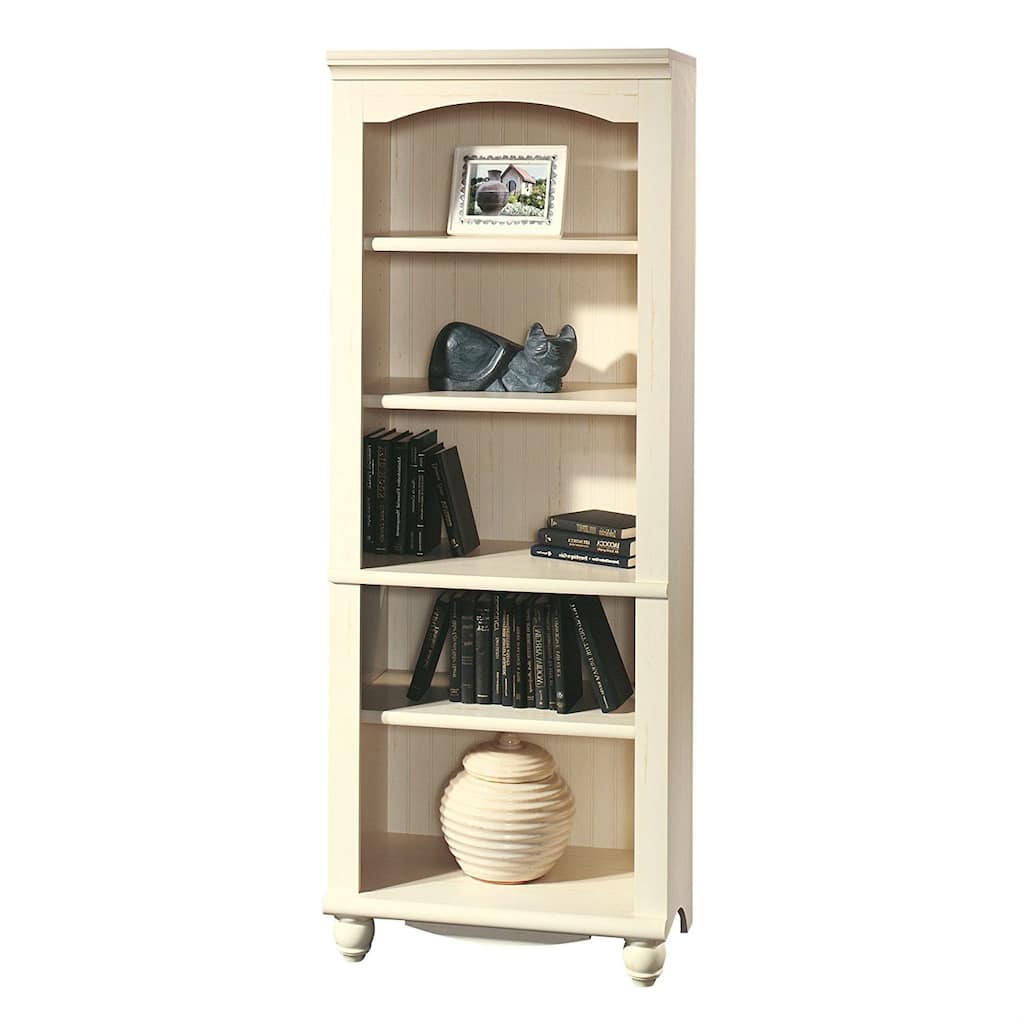 Elegant Display Shelf Bookcase with 5 Shelves in Antique White Wood Finish - 72.14" H x 27.25" W x 17.5" D