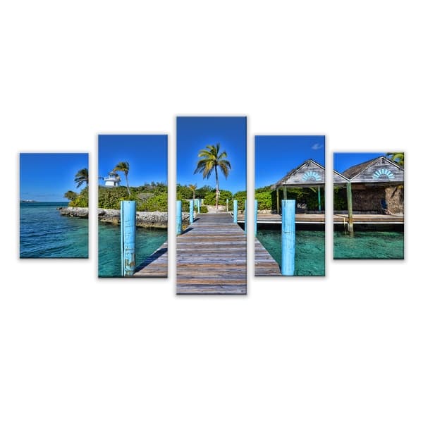 slide 2 of 4, Ready2HangArt 'Tropical Pier' 5-Piece Wrapped Canvas Wall Art Set