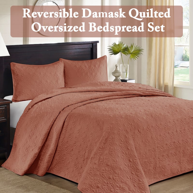 Madison Park Mansfield Reversible Oversized 3-piece Solid Texture Bedspread Quilt Set with Matching Shams