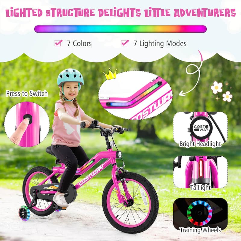Costway 16" LED Lighted Kids Bike with Adjustable Seat Coaster Brake - See Details