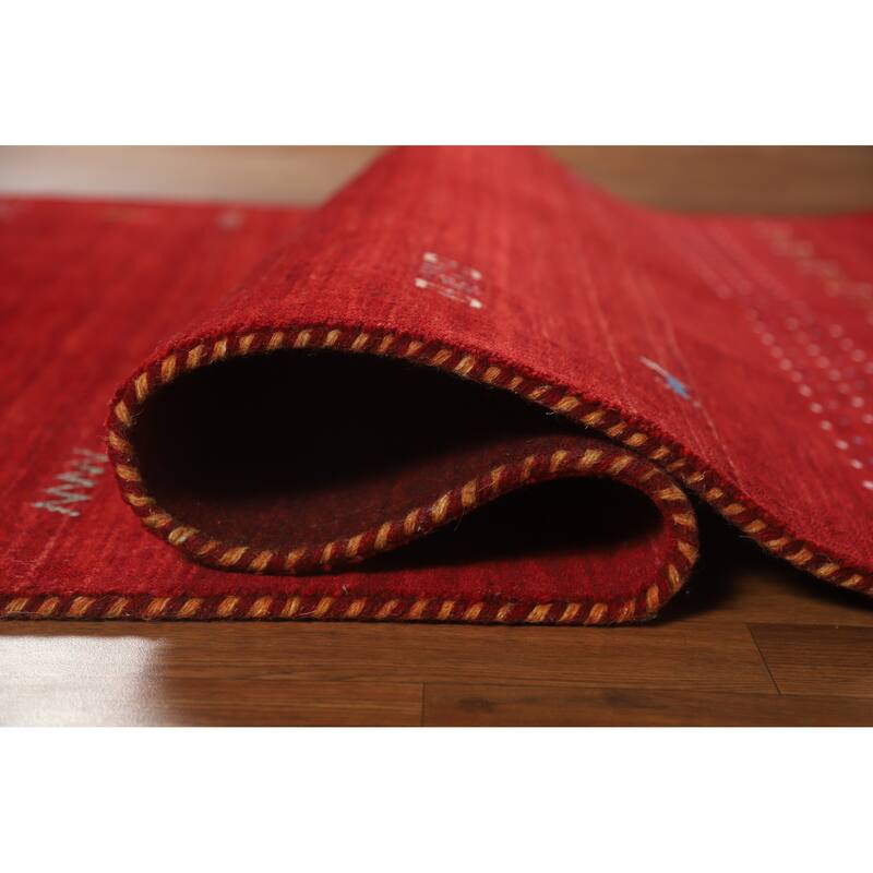 Hand Knotted Oriental 100% Wool Carpet Tribal Animal Pictorial Red Gabbeh Area Rug - 7' 6'' X 5' 0''