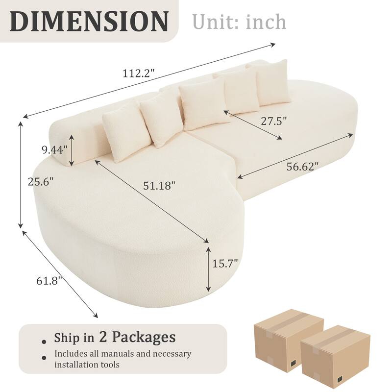 112.2" L-Shaped Boneless Sectional Sofa with Chaise, Chenille Upholstery, Memory Foam, No Assembly