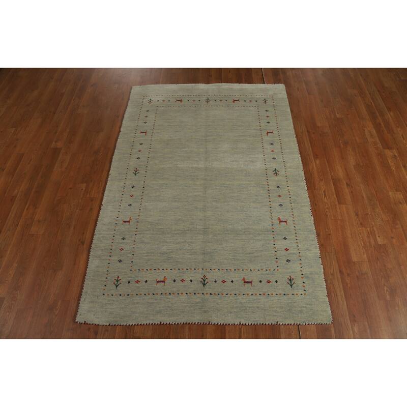 Hand Knotted Oriental 100% Wool Carpet Tribal Tribal Green Gabbeh Area Rug - 5' 9'' X 3' 11''