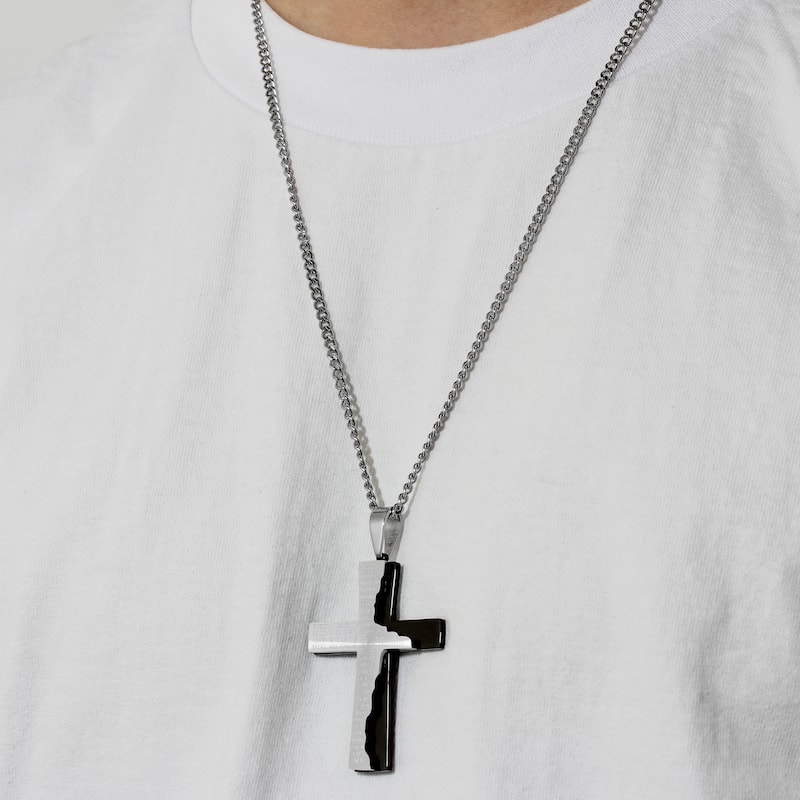 Steel Nation Stainless Steel Lord's Prayer Cross Pendant