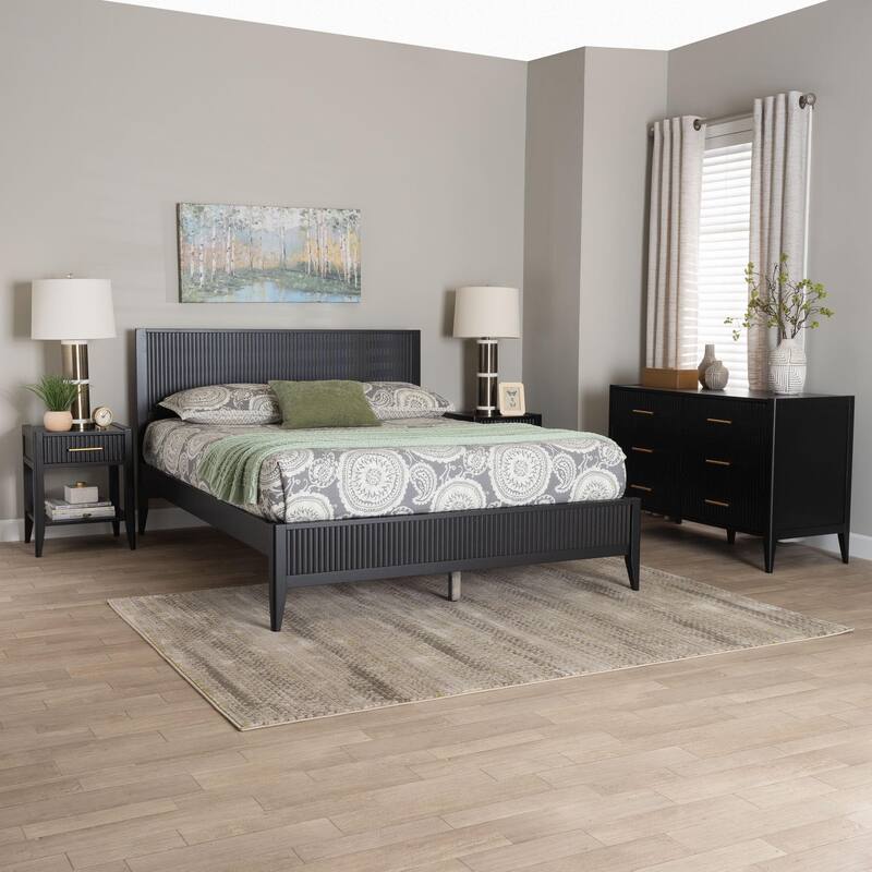 Primrose Mid-Century Fluted Wood 4-Piece Bedroom Set