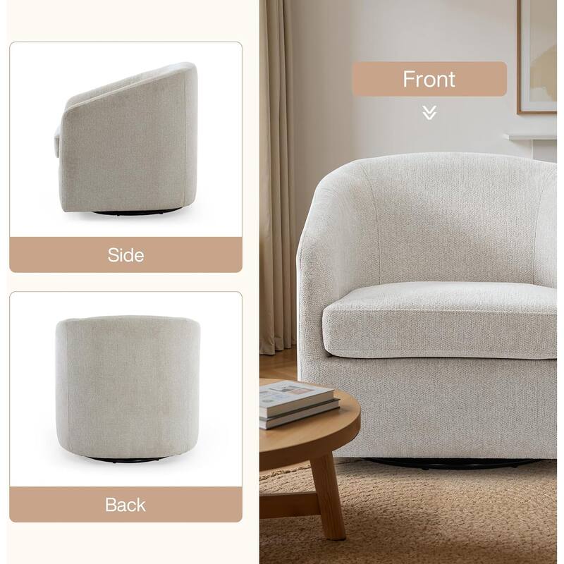 Swivel Accent Chair, Upholstered Fabric Barrel Chair for Living Room