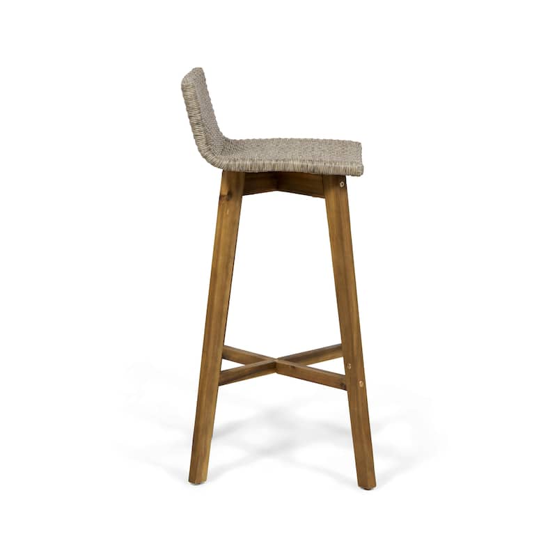 La Brea Outdoor Acacia Wood and Wicker Barstools (Set of 2) by Christopher Knight Home