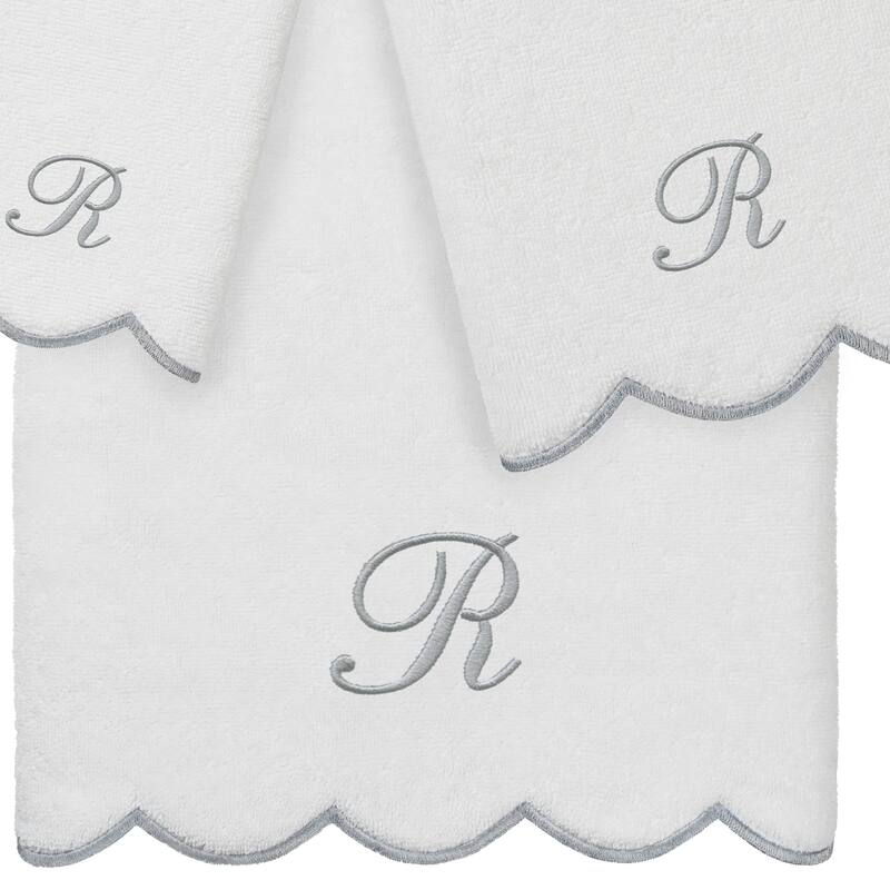 Authentic Hotel and Spa 100% Turkish Cotton Grey ADORNIA Scallop Personalized 3 Piece Towel Set - 3 Piece Set