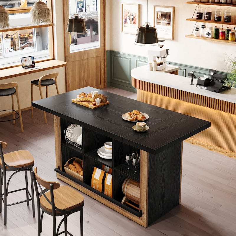 62.6" Rectangular Home Bar Table with 6 Spacious Cubbies