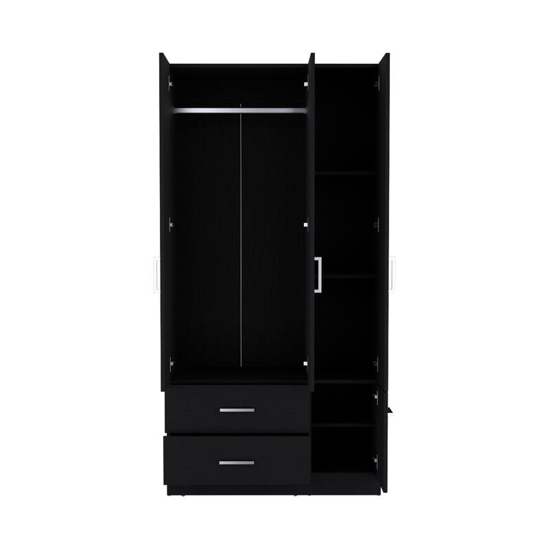 18.7" Modern Four-door Armoire with Hanging Rod, Two Drawers and 6 Shelves