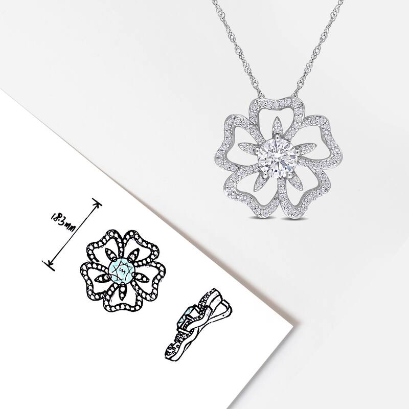 Miadora 1 1/10ct DEW Created Moissanite Flower Necklace Sterling Silver