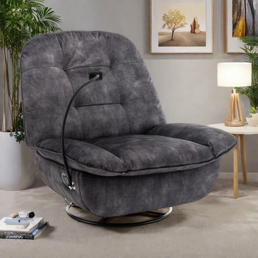 Velvet Oversized Recliner Chair with Rocking, Swivel, Removable Phone Holder, and Soft Cotton Padding