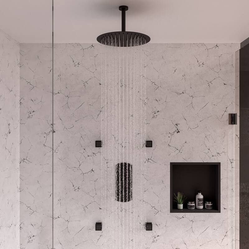 Black Matte 3-Way Thermostatic Valve Shower Mixer Round Knobs