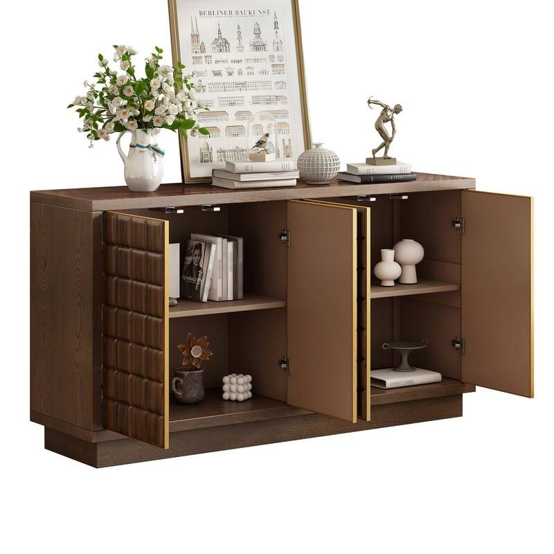 Modern 4-Door Storage Cabinet with Geometric Design and Adjustable Shelves for Home Organization