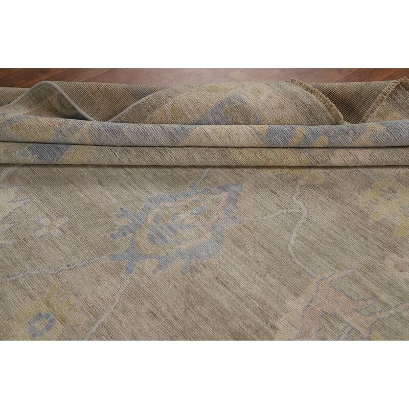 Hand Knotted Oriental 100% Wool Carpet Transitional All-Over Greys & Charcoal Oushak Area Rug - 13' 9'' X 10' 2''