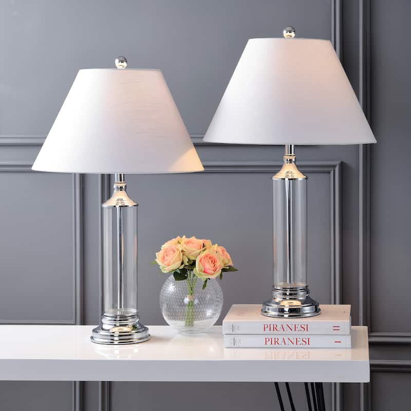 Judith 29" Glass LED Table Lamp, Clear/Chrome (Set of 2) by JONATHAN Y