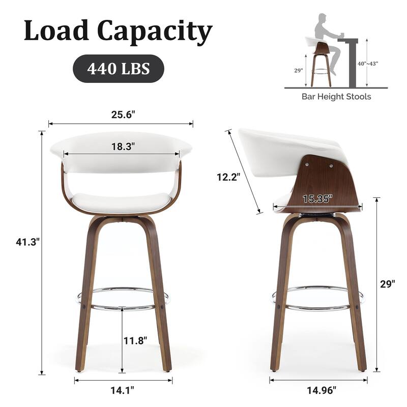 26"/29" Faux Leather Swivel Bar Stools, Wood Counter Stool