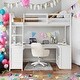 preview thumbnail 19 of 52, Full Wooden Loft Bed with Tri-fold Mirror, Solid Wood Bed with Open Frame Desk Shelves White
