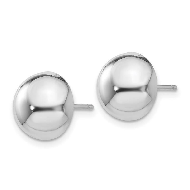 Curata 14k White Gold Hollow Polished 10x10mm Half Ball Post Earrings