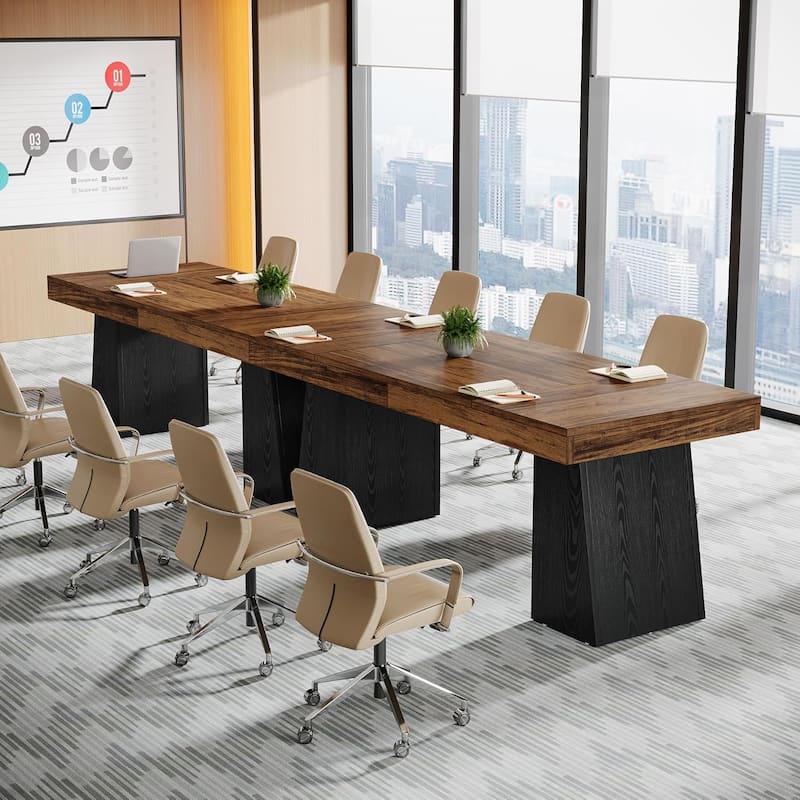 55.1" W Conference Table, Modern Meeting Table with Trapezoidal Legs
