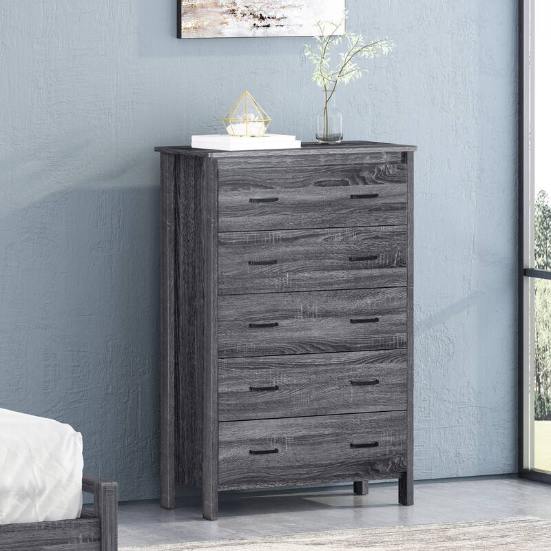 Dressers Storage Showcase Bathroom Cabinets Closet Wardrobe Modern Tall Nightstand with 5 Drawer for Office, Home, DARK GREY