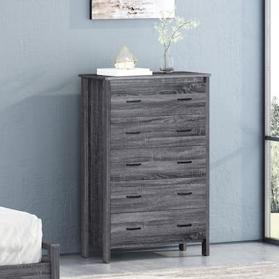 Dressers Storage Showcase Bathroom Cabinets Closet Wardrobe Modern Tall Nightstand with 5 Drawer for Office, Home, DARK GREY