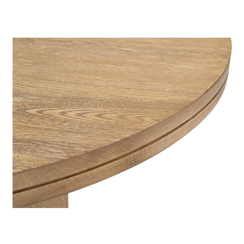 NADAAL STUDIOS Arlisse Coffee Table, Round Top, Solid Oak, Dual‑Layer Top with V‑Groove Iron Crisscross Base, Dark Brown