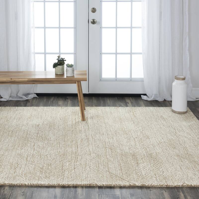 Alora Decor Trace Tan Geometric Hand-tufted Wool Rug - 7'6" x 9'6" - Tan