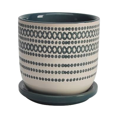 Sagebrook Home Contemporary Dotted Ceramic Planter with Saucer