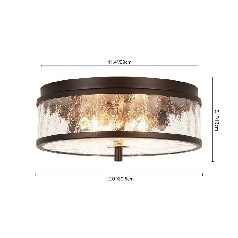Industrial 2-Light Crackled Glass 12in Round Ceiling Light - 12 Inches