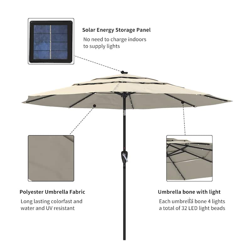 Clihome 10FT LED 3-Tier Patio Market Umbrella with Crank