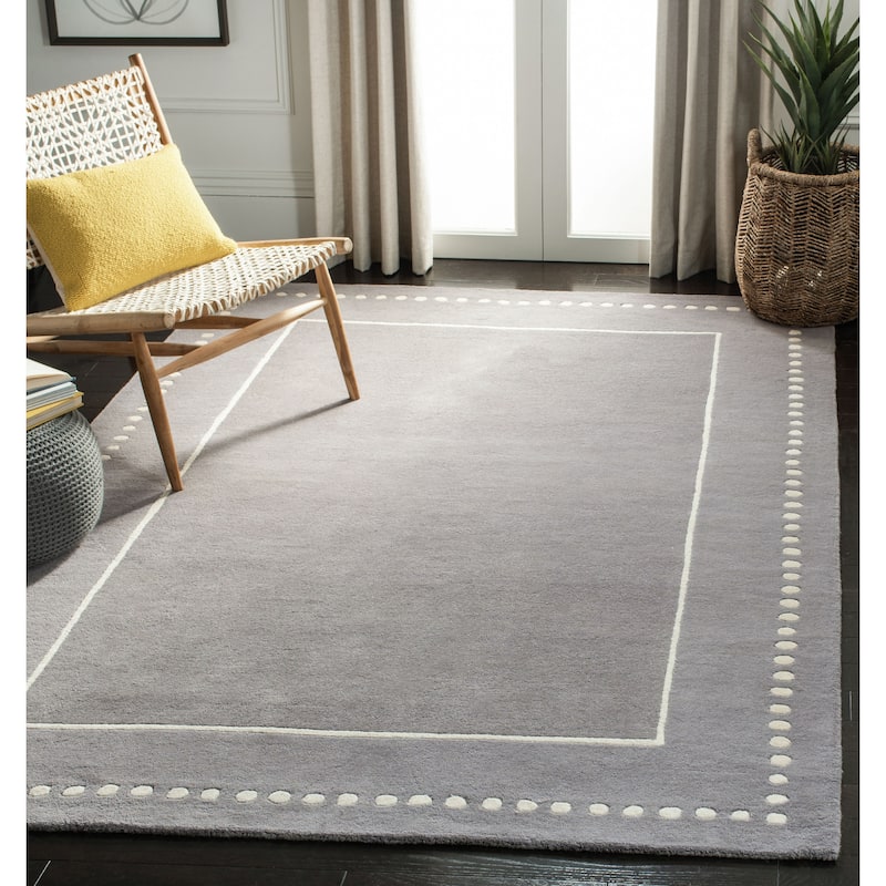 SAFAVIEH Handmade Bella Alverta Dotted Border Wool Rug - 9' x 12' - Silver/Ivory