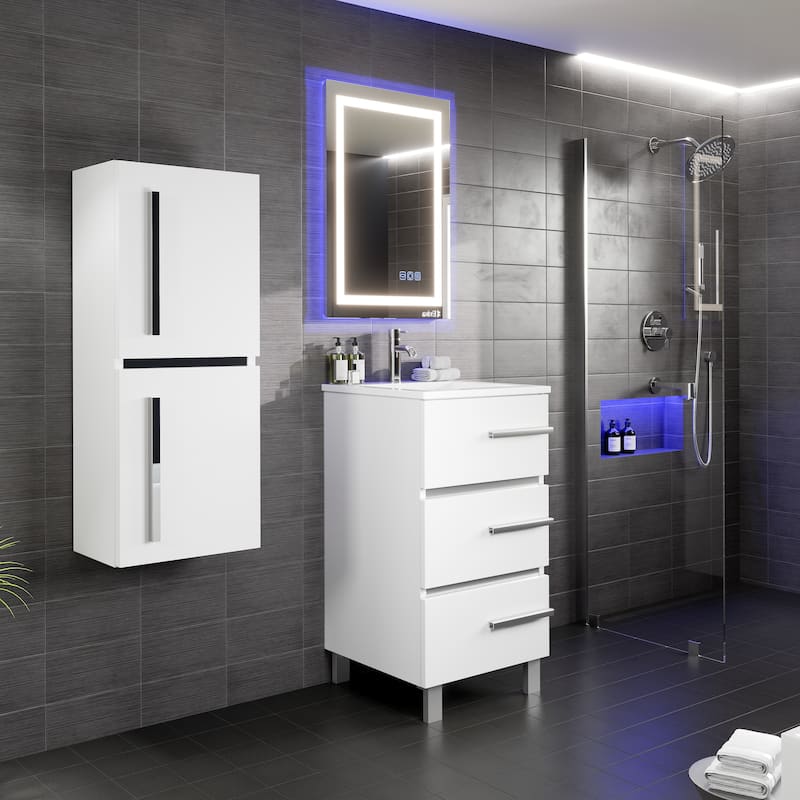 Eviva Olivia 12"W x 8"D x 24"H White Wall-Mounted Linen Cabinet