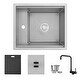 preview thumbnail 2 of 9, Concealed Dual-Mount 20" Stainless Steel Utility Sink, 1-Hole Prep, Dura-Tek Finish, Matte Black Faucet, Handmade.