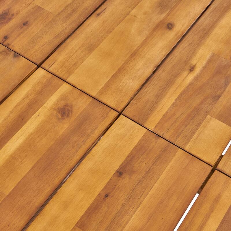 Roomfitters Kyston 70 Inch Rectangular Outdoor Dining Table, Acacia Wood Top with Iron Legs, Teak - L 70.3" x W 34.0" x H 30.0"