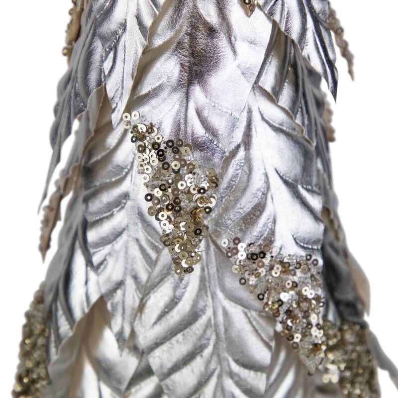 20" Platinum and Champagne Sequins Table-Top Layered Christmas Cone Tree
