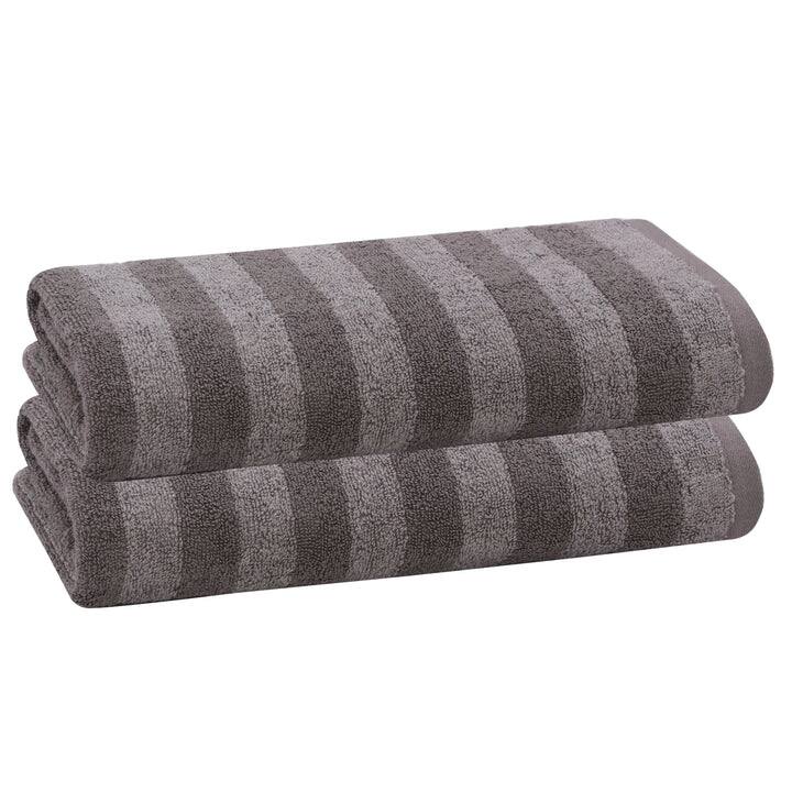 PREMIUS 2 Pack Stripes 100% Cotton Yarn Dyed Bath Towel, Coral, 27 x 54 Inches - Steeple-Gray