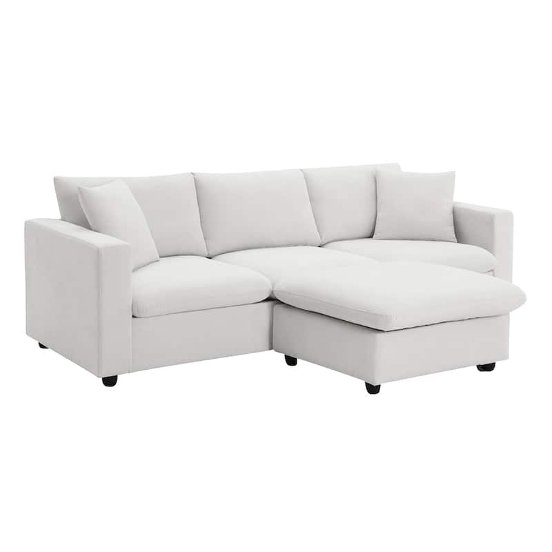 101" L-Shaped Polyester Sectional Sofa with 4-Seat Cloud Couch and Movable Ottoman & Pocket Spring Cushions (300lb Capacity)