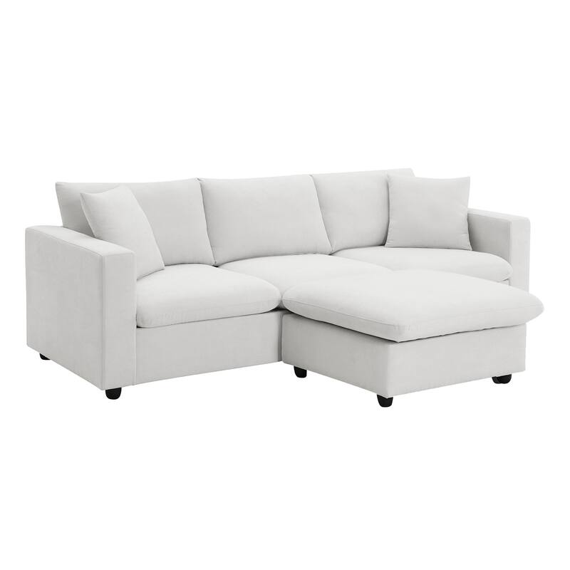 4-Seat Polyester L-Shaped Sectional Sofa with Convertible Ottoman